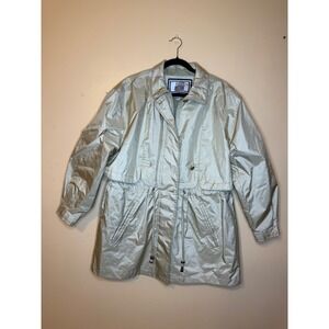 VINTAGE Fleet Street Women Metallic Silver Drawstring Waist Trench Coat‎ Size L